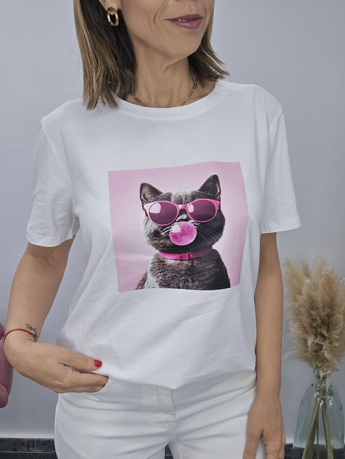 Camiseta Gato chicle
